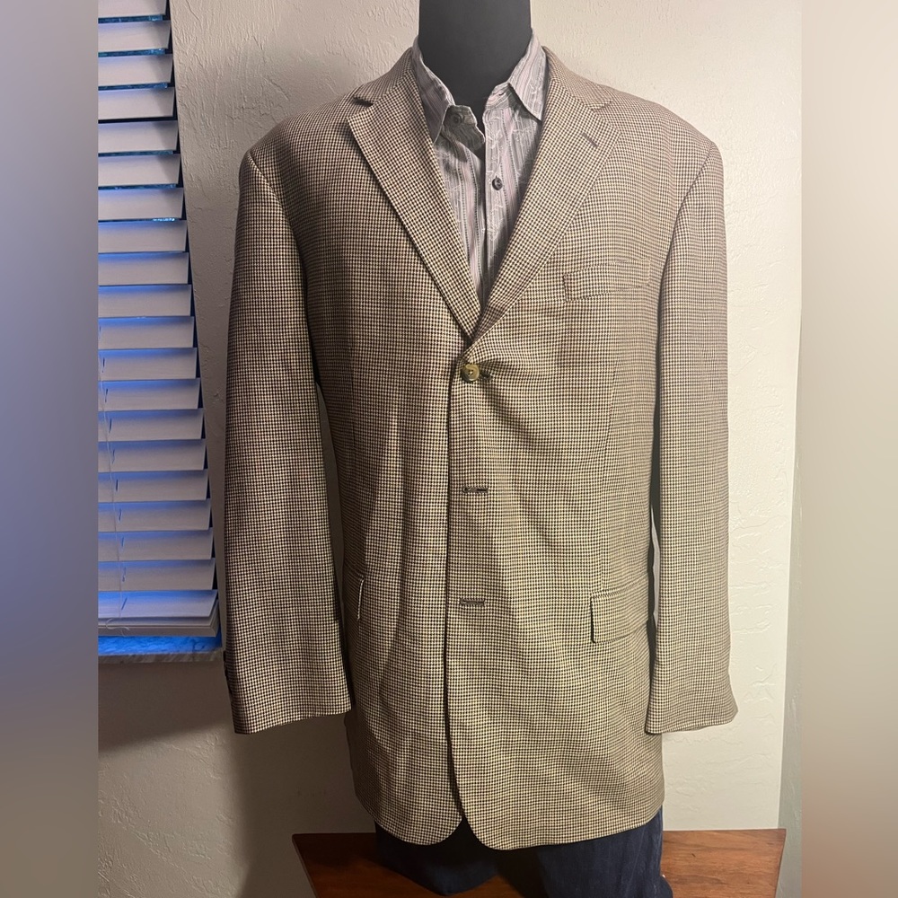 Nautica wool blazer brown herringbone size 48 long